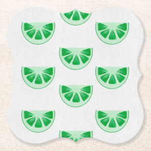 Minimalist Fresh Green Lime Slices Canvas Pattern Paper Coaster
