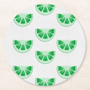 Minimalist Fresh Green Lime Slices Canvas Pattern Round Paper Coaster