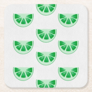 Minimalist Fresh Green Lime Slices Canvas Pattern Square Paper Coaster