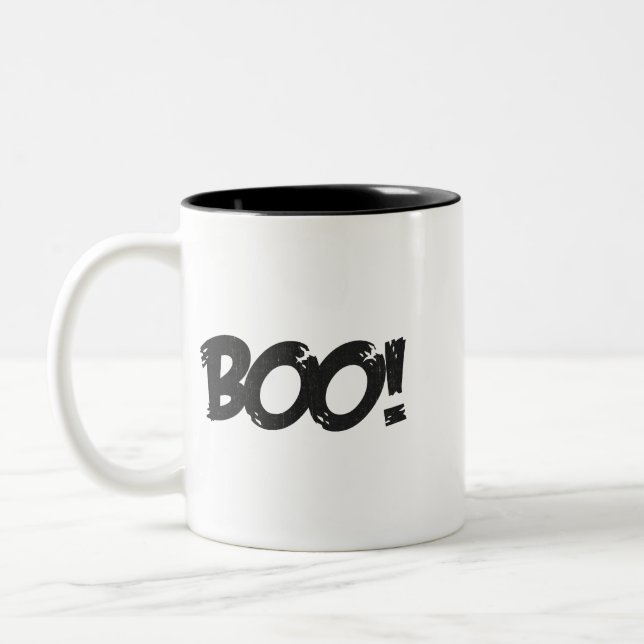 Minimalist Friendly Ghost Graphic Two-Tone Coffee Mug (Left)