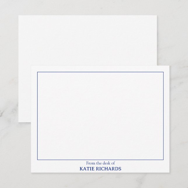 Minimalist From the desk of Square Border Blue Card (Front/Back)