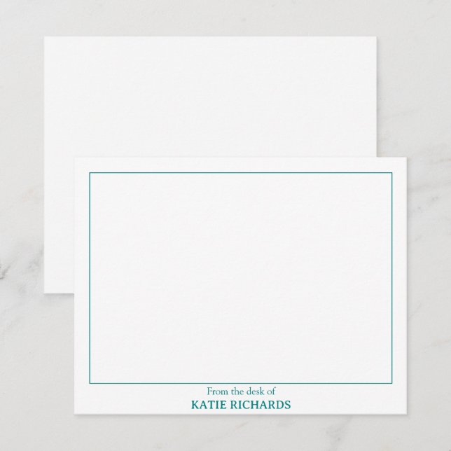 Minimalist From the desk of Square Border Teal Card (Front/Back)