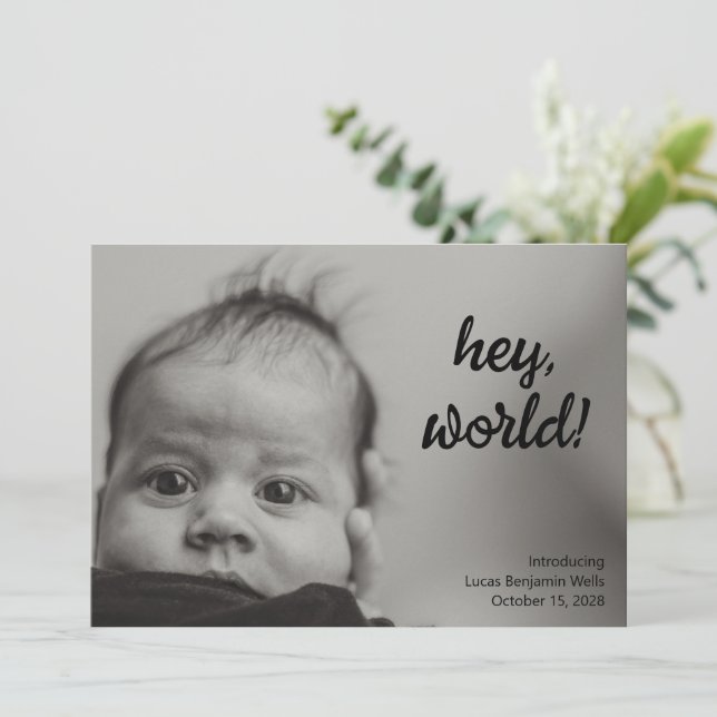 Minimalist Full-Bleed Newborn Baby Photo Birth Announcement (Standing Front)