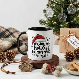 Minimalist Fun Christmas Hat & Typography Dog Mum  Mug
