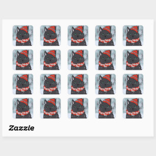 Minimalist Fun Holiday Black Cat with an Attitude Square Sticker