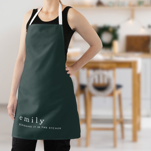 Minimalist Fun Quote Name Green Christmas Apron (Can be changed to any colors of your choice!)
