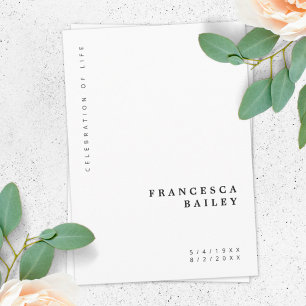 Minimalist Funeral   Celebration of Life Simple Invitation