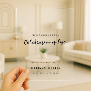 Minimalist Funeral   Modern Celebration of Life Acrylic Invitations