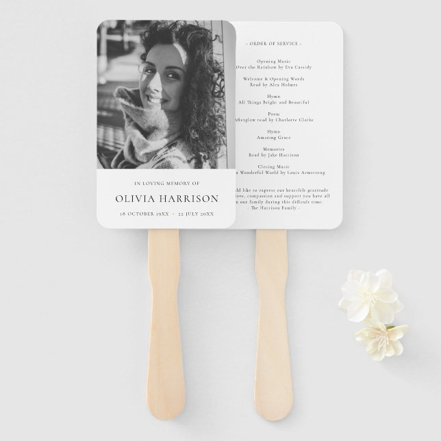 Minimalist Funeral | Modern Celebration of Life Hand Fan (Front and Back)