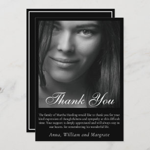 Minimalist Funeral   Modern Sympathy Photo black Thank You Card