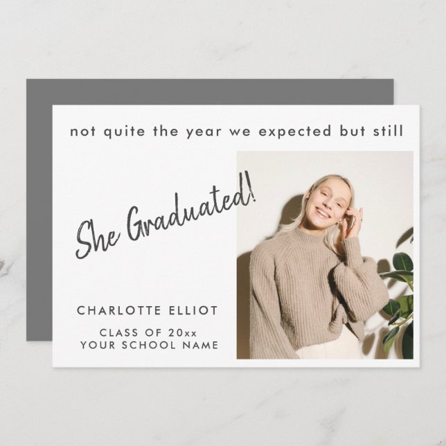 Minimalist Funny Graduated Custom Photo Graduation Announcement (Front/Back)