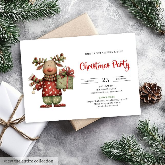 Minimalist Funny Reindeer trendy festive invite (Minimalist Funny Reindeer trendy festive invite)