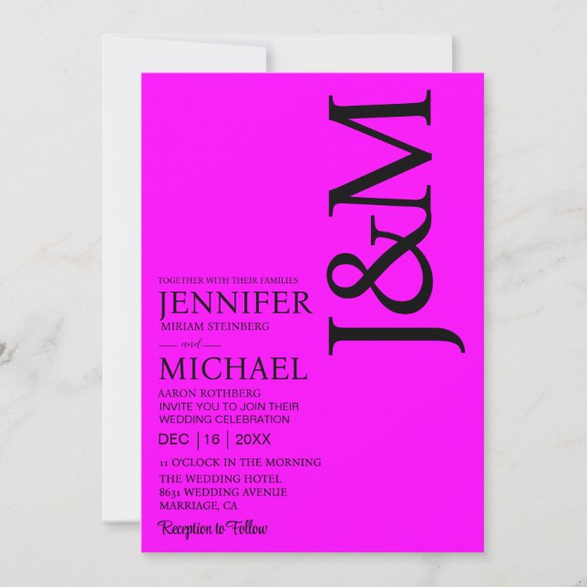 Minimalist Fuschia Magenta QR Code on Back Wedding Invitation (Front)