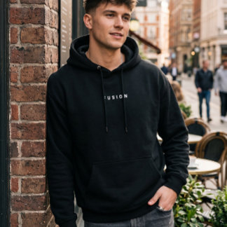 Minimalist FUSION Typography Black Hoodie | Modern