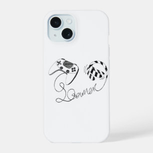 Minimalist Gamer Cat Line Art - Controller Cable iPhone 15 Case