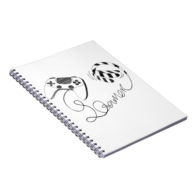 Minimalist Gamer Cat Line Art - Controller Cable  Notebook (Right Side)