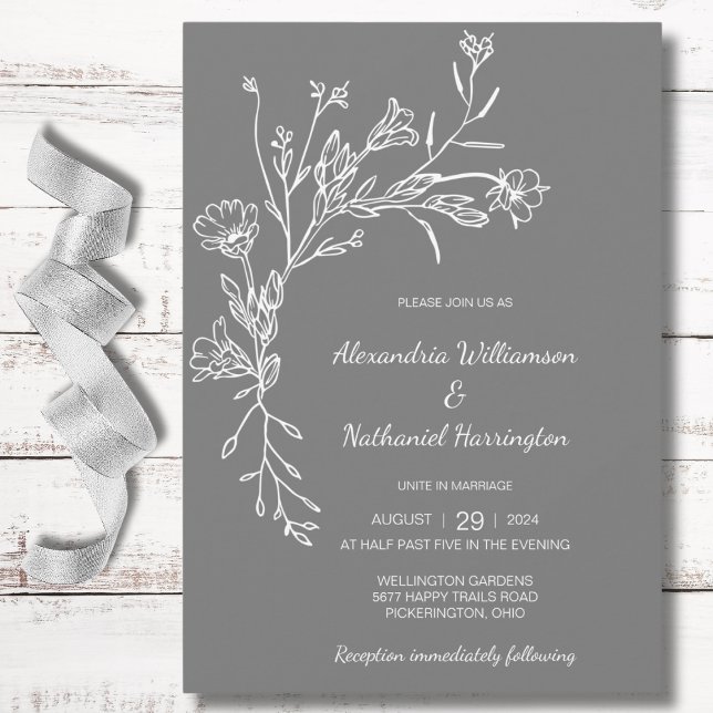 Minimalist Gathered Wildflowers Wedding Invitation (Creator Uploaded)