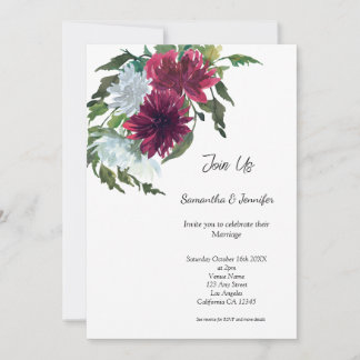Minimalist Gay LGBGQ  QR Code Floral Wedding Invitation