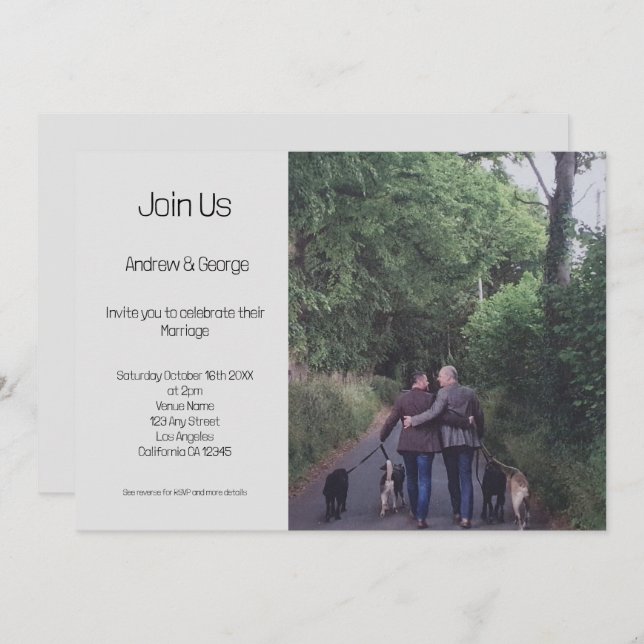 Minimalist Gay LGBGQ  QR Code Grey Wedding Invitation (Front/Back)