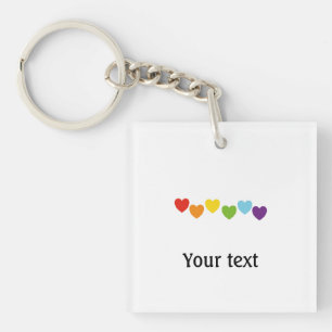 Minimalist Gay Pride Rainbow Hearts Text Key Ring