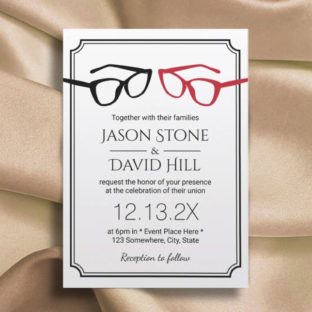 Minimalist Gay Wedding Two Glasses Classic Framed Invitation (Creator Uploaded)