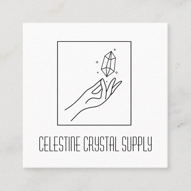 Minimalist Gemstone Reiki Crystal Shop Logo Square Business Card (Front)