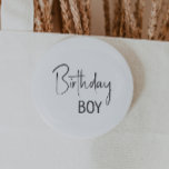 Minimalist Gender Neutral Birthday Boy 6 Cm Round Badge<br><div class="desc">Celebrate your little one's special day with our minimalist gender-neutral birthday boy button, designed for kids of all ages. This product is perfect for birthdays in any season—spring, summer, fall, or winter- featuring a clean, modern black-and-white design with a touch of boho whimsy. Its simple yet rustic style makes it...</div>