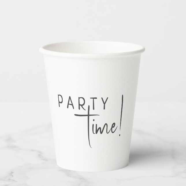 Minimalist Gender Neutral Birthday Party Time Paper Cups (Front)