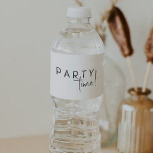 Minimalist Gender Neutral Birthday Party Time Water Bottle Label