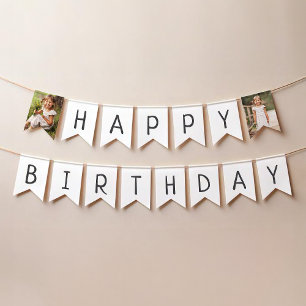 Minimalist Gender Neutral Happy Birthday Big Photo Bunting
