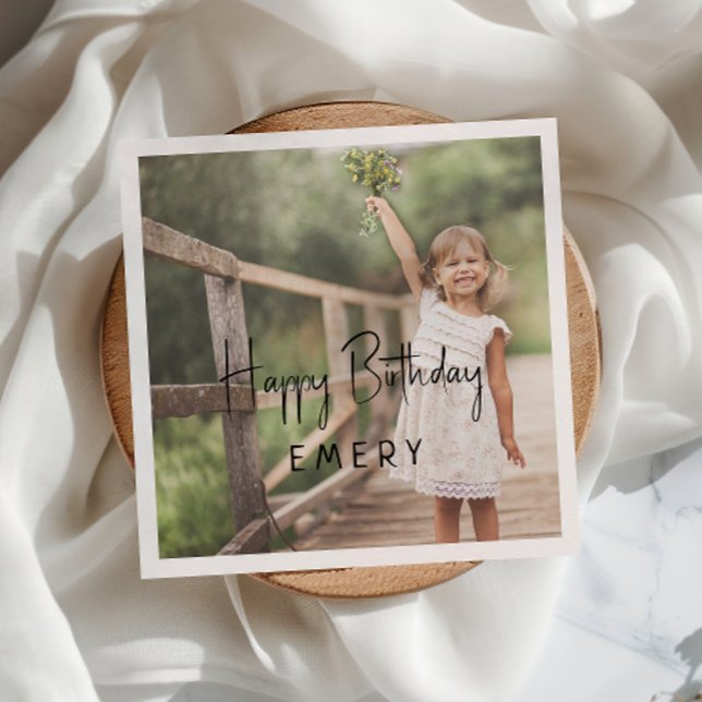 Minimalist Gender Neutral Happy Birthday Photo Napkin (Creator Uploaded)