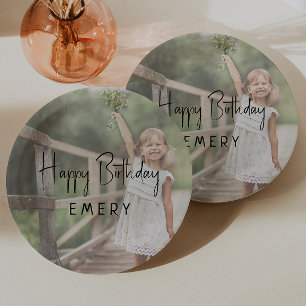 Minimalist Gender Neutral Happy Birthday Photo Paper Plate
