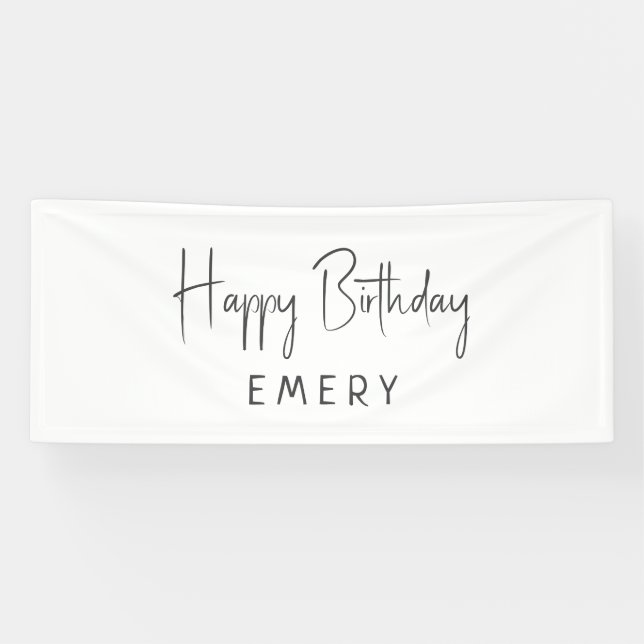 Minimalist Gender Neutral Happy Birthday With Name Banner (Horizontal)