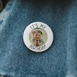 Minimalist Gender Neutral It's My Birthday Photo 6 Cm Round Badge
