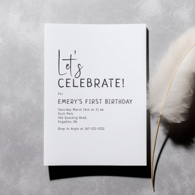 Minimalist Gender Neutral Let's Celebrate Birthday Invitation (Creator Uploaded)