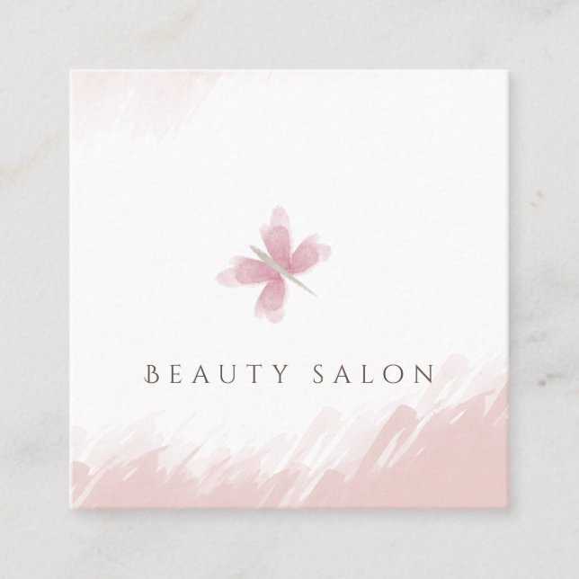 Minimalist gentle watercolor butterfly square business card (Front)