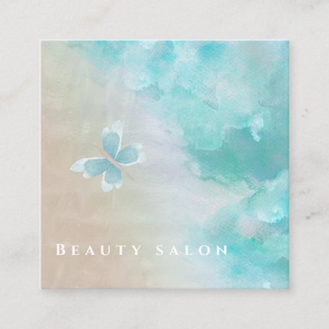 Minimalist gentle watercolor  butterfly square business card (Front)