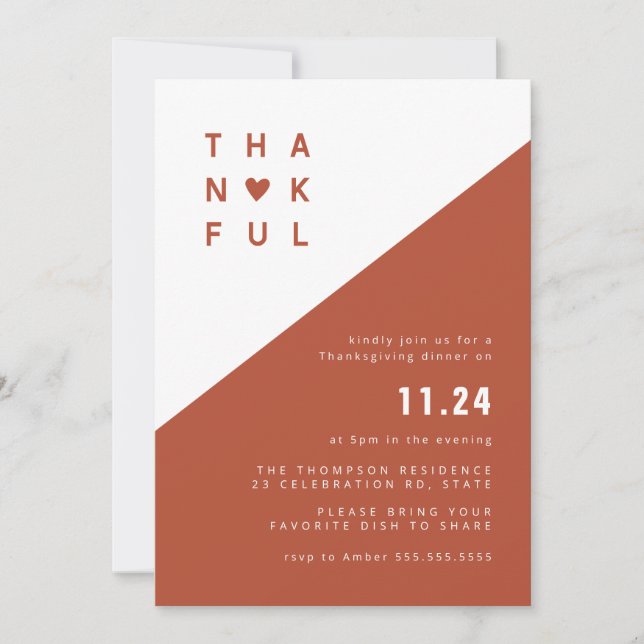 Minimalist Geo Terracotta Thanksgiving Dinner  Invitation (Front)