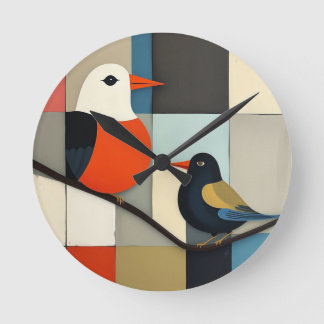 Minimalist Geometric Birds Round Clock