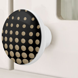 minimalist geometric black gold glitter polka dots ceramic knob