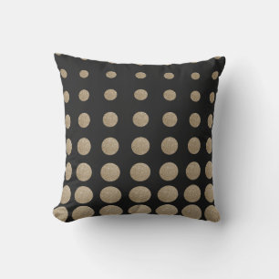 minimalist geometric black gold glitter polka dots cushion