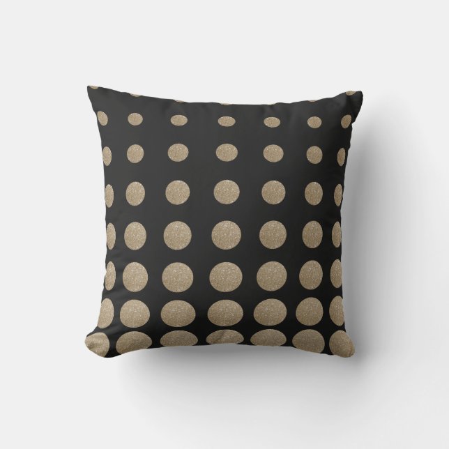 minimalist geometric black gold glitter polka dots cushion (Front)