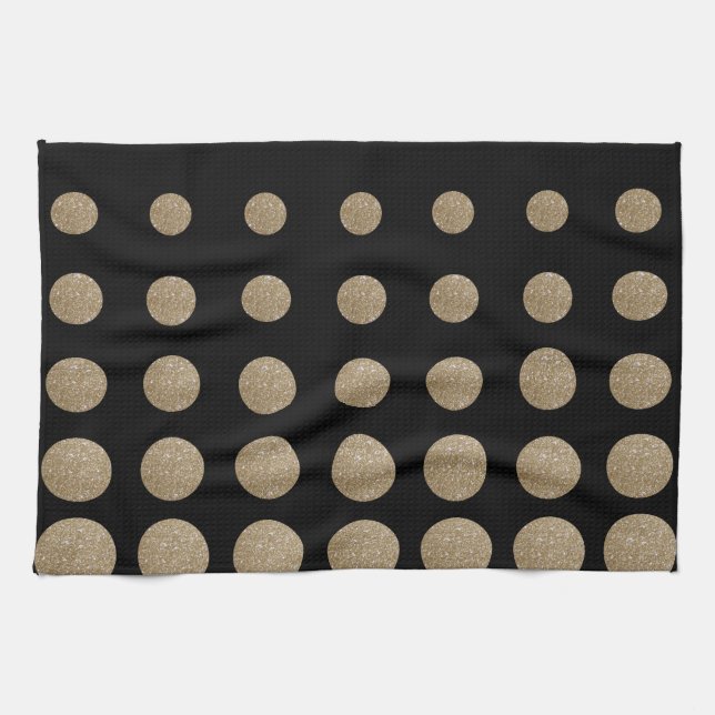 minimalist geometric black gold glitter polka dots tea towel (Horizontal)
