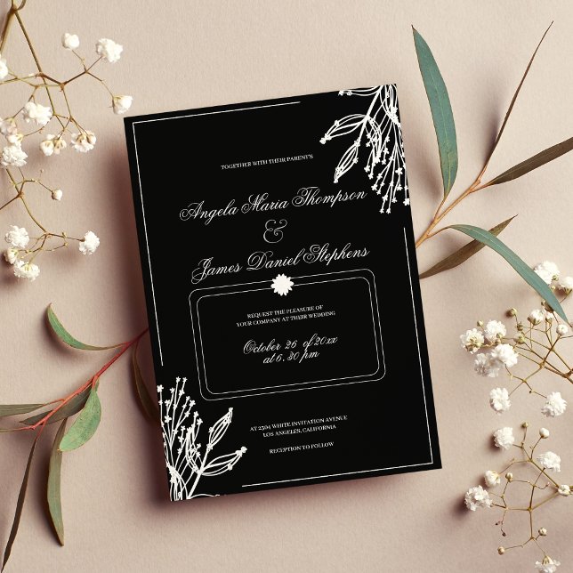 Minimalist geometric black white floral weddding invitation (Minimalist geometric black white floral weddding invitation )