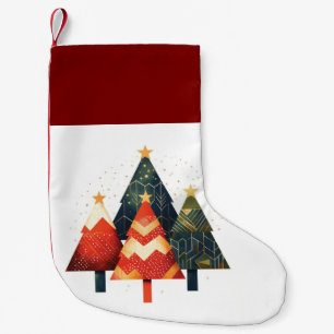 Minimalist Geometric Christmas Trees Illustration Small Christmas Stocking