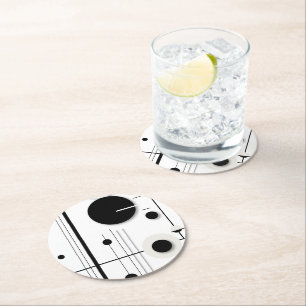 Minimalist Geometric Circle Symphony Lines Round Paper Coaster