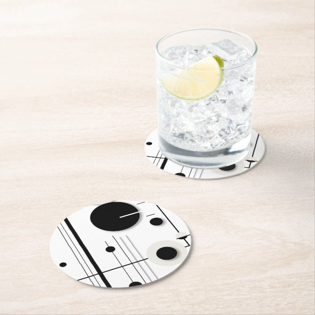 Minimalist Geometric Circle Symphony Lines Round Paper Coaster (Insitu)
