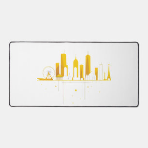 Minimalist Geometric City Skyline Silhouette  Desk Mat