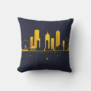 Minimalist Geometric City Skyline Silhouette – Mod Cushion