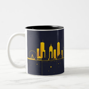 Minimalist Geometric City Skyline Silhouette – Mod Two-Tone Coffee Mug